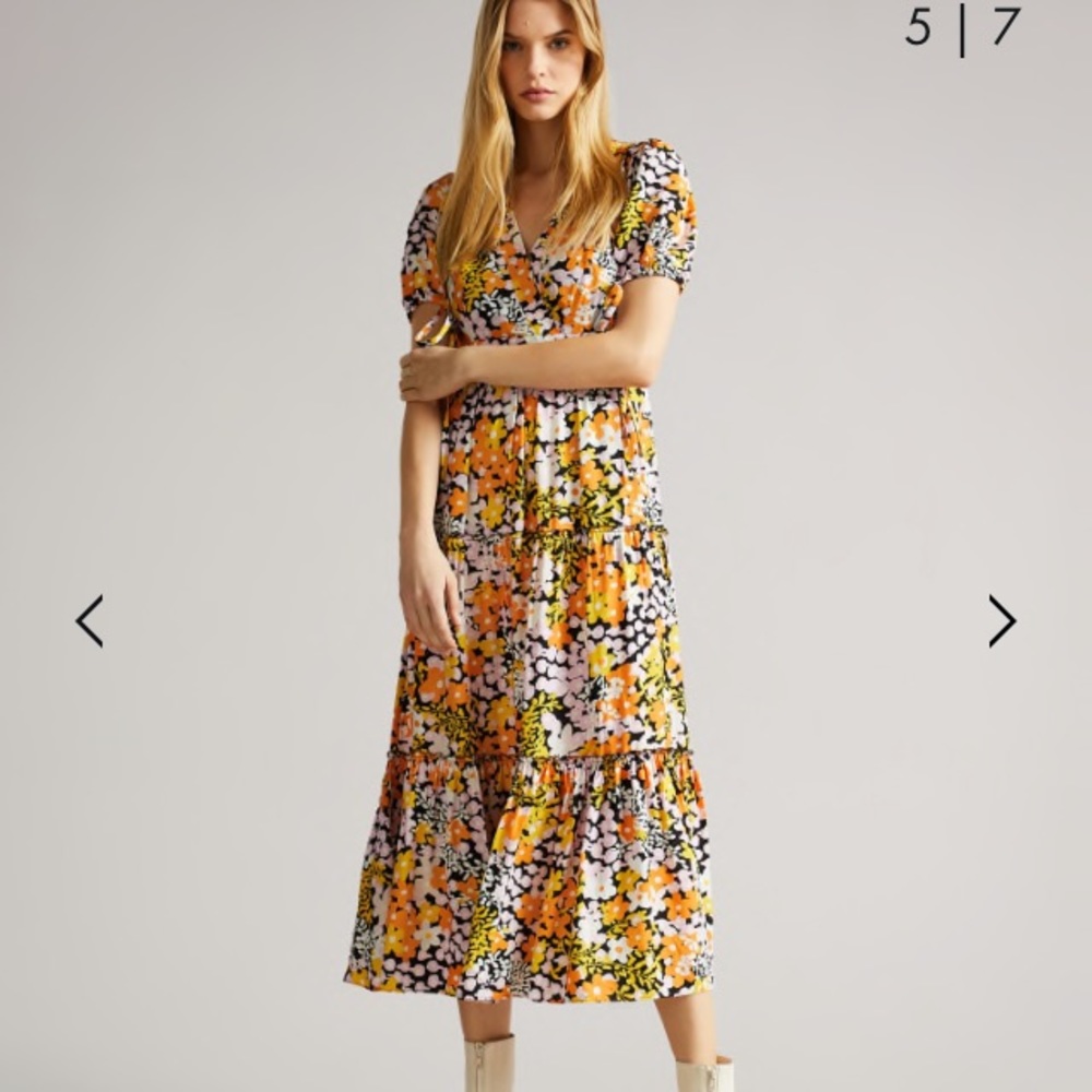 TED BAKER Printed Tiered Midi Dress